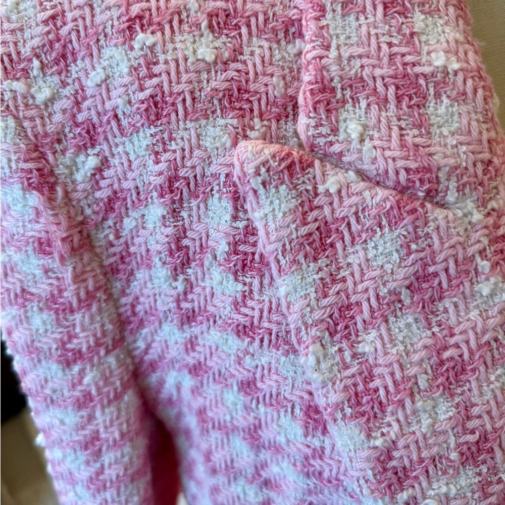 Pink Check Tweed Double-Breasted Blazer - Picture 3 of 9